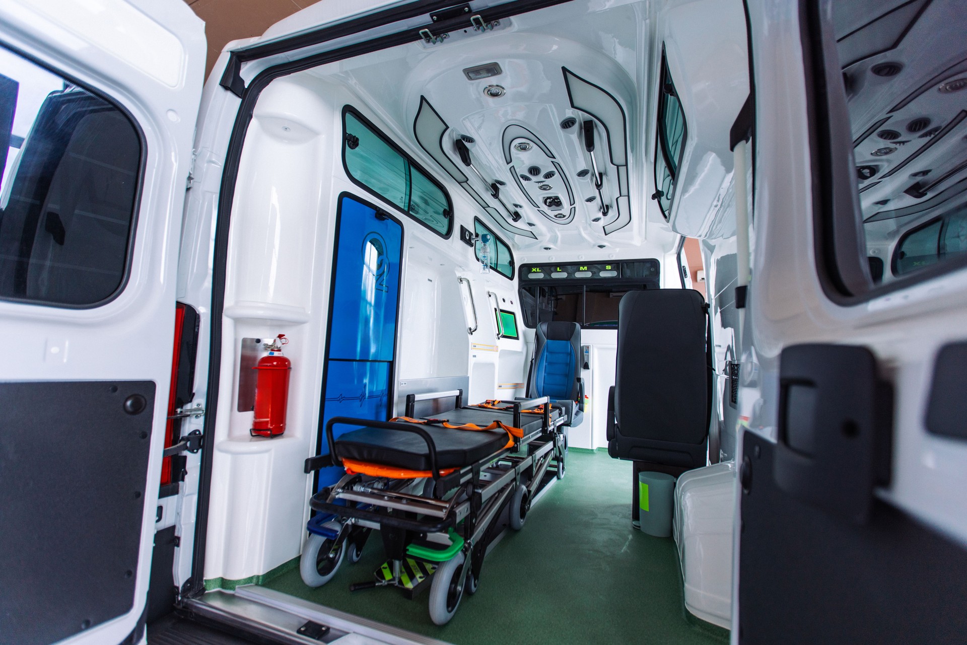 Inside view of modern ambulance van