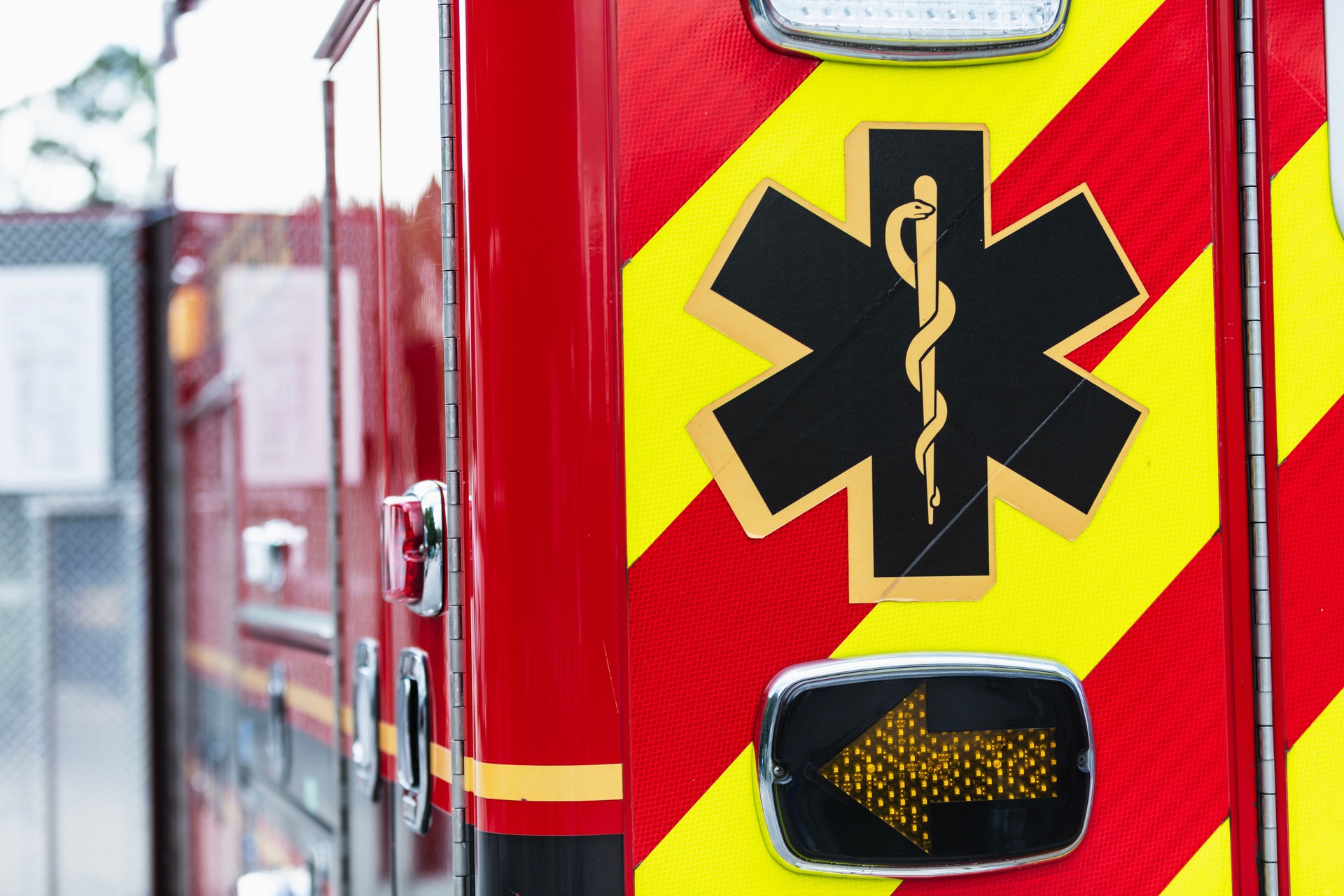 Emergency medical symbol on rescue ambulance